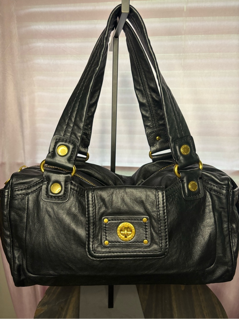 Marc by Marc Jacobs Totally Turnlock Black Leather Satchel Y2K